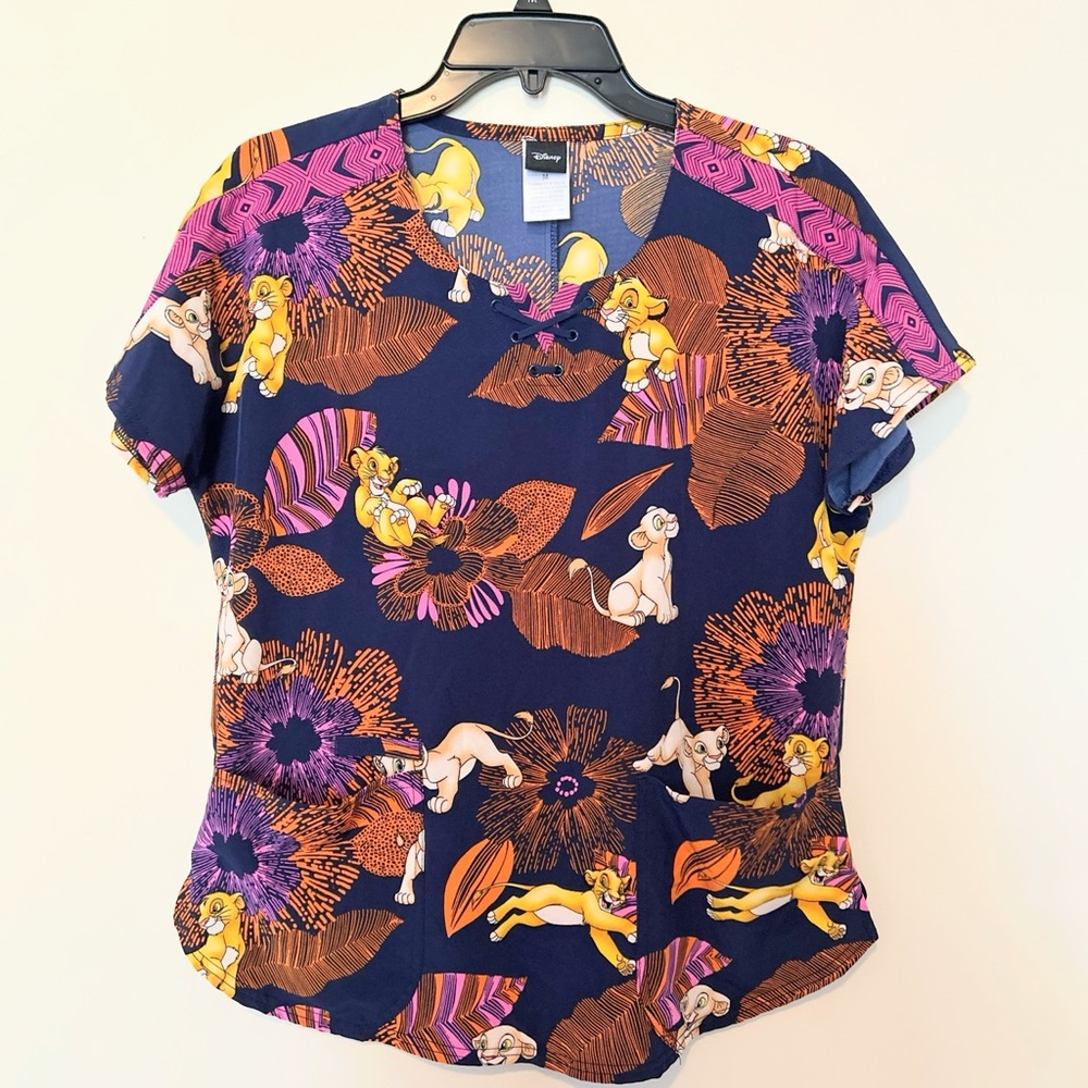 Disney Women's Short Sleeve Top - Navy and Orange with Character Print